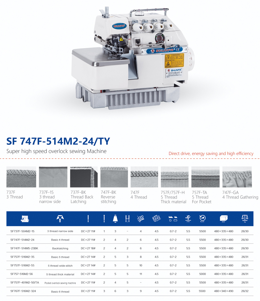 SF747F514M224/TYSuper high speed overlock sewing MachineZhejiang